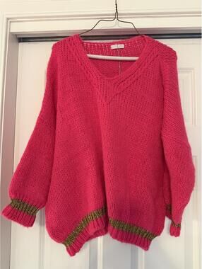 Debbie Katz Lula Lurex Pink/Gold Italian Wool Cashmere Sweater One Size NWOT